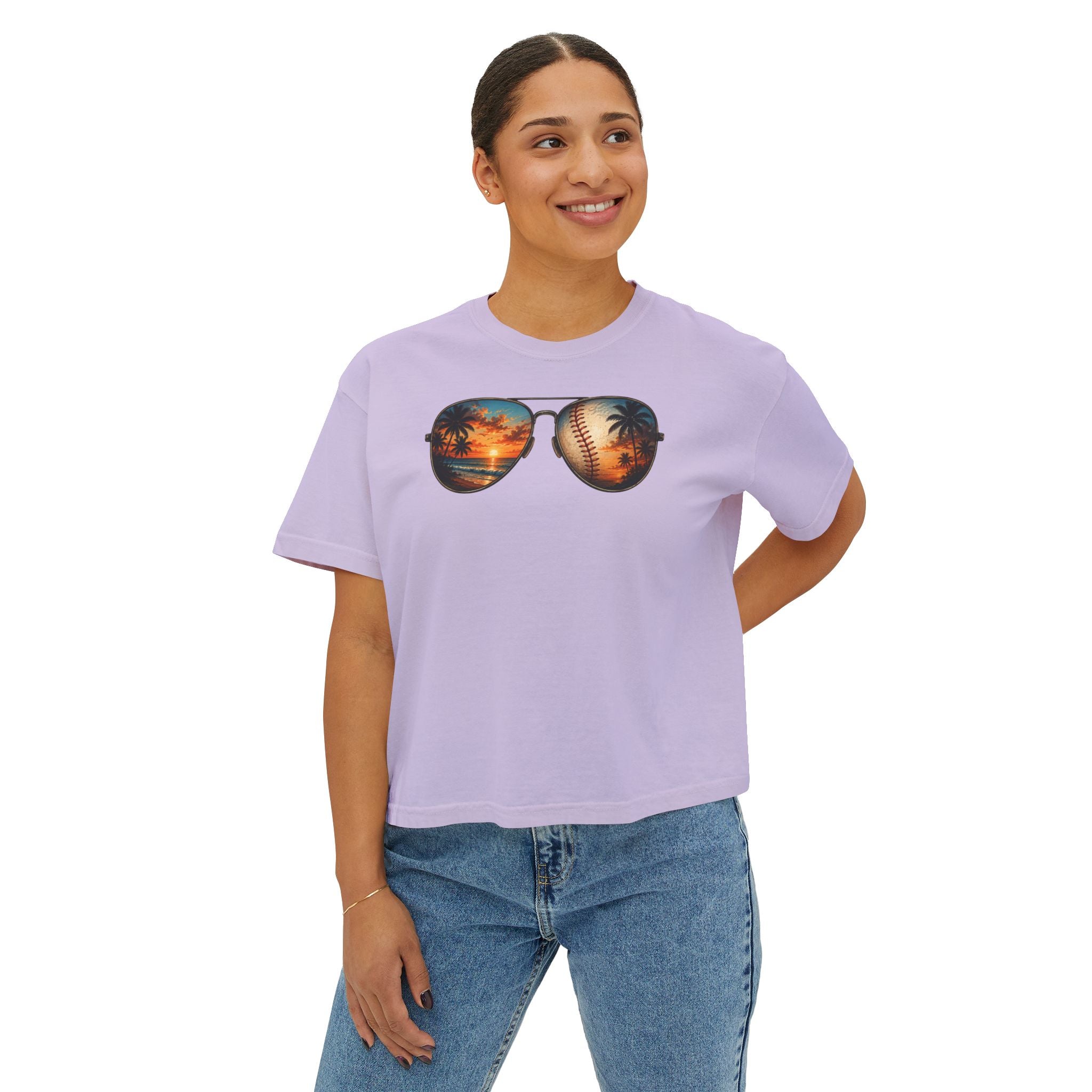 Sunglasses Sunset Baseball Women's Boxy Tee