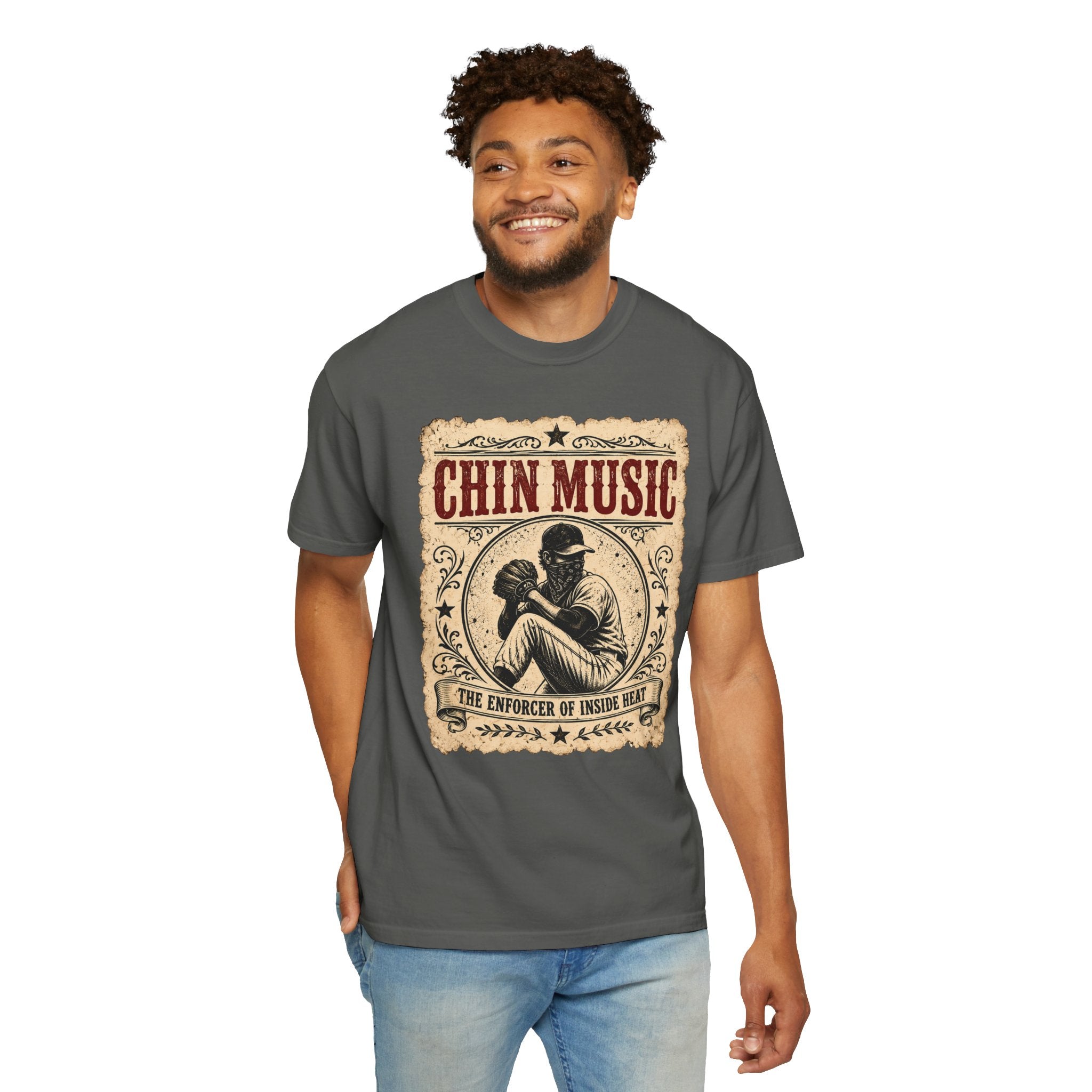 Adult Unisex "Chin Music Enforcer of Heat" Baseball Pitchers Comfort Colors Garment-Dyed T-shirt