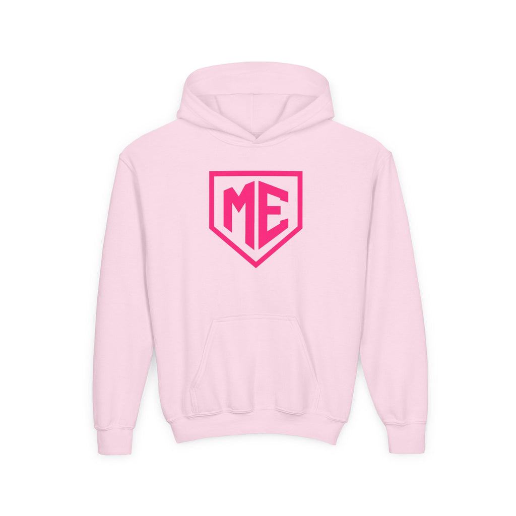 Youth Hoodie – 'ME' Pink Shield Front & "Mental Edge" Back Athletic Logo