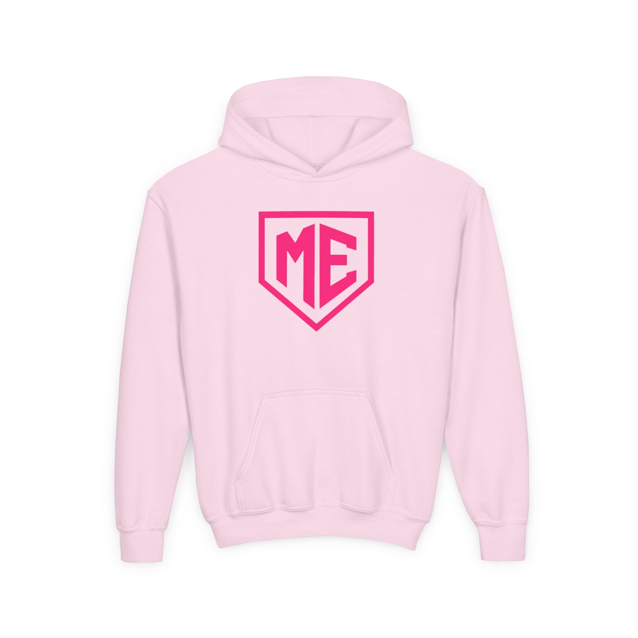 Youth Hoodie – 'ME' Pink Shield Front & "Mental Edge" Back Athletic Logo
