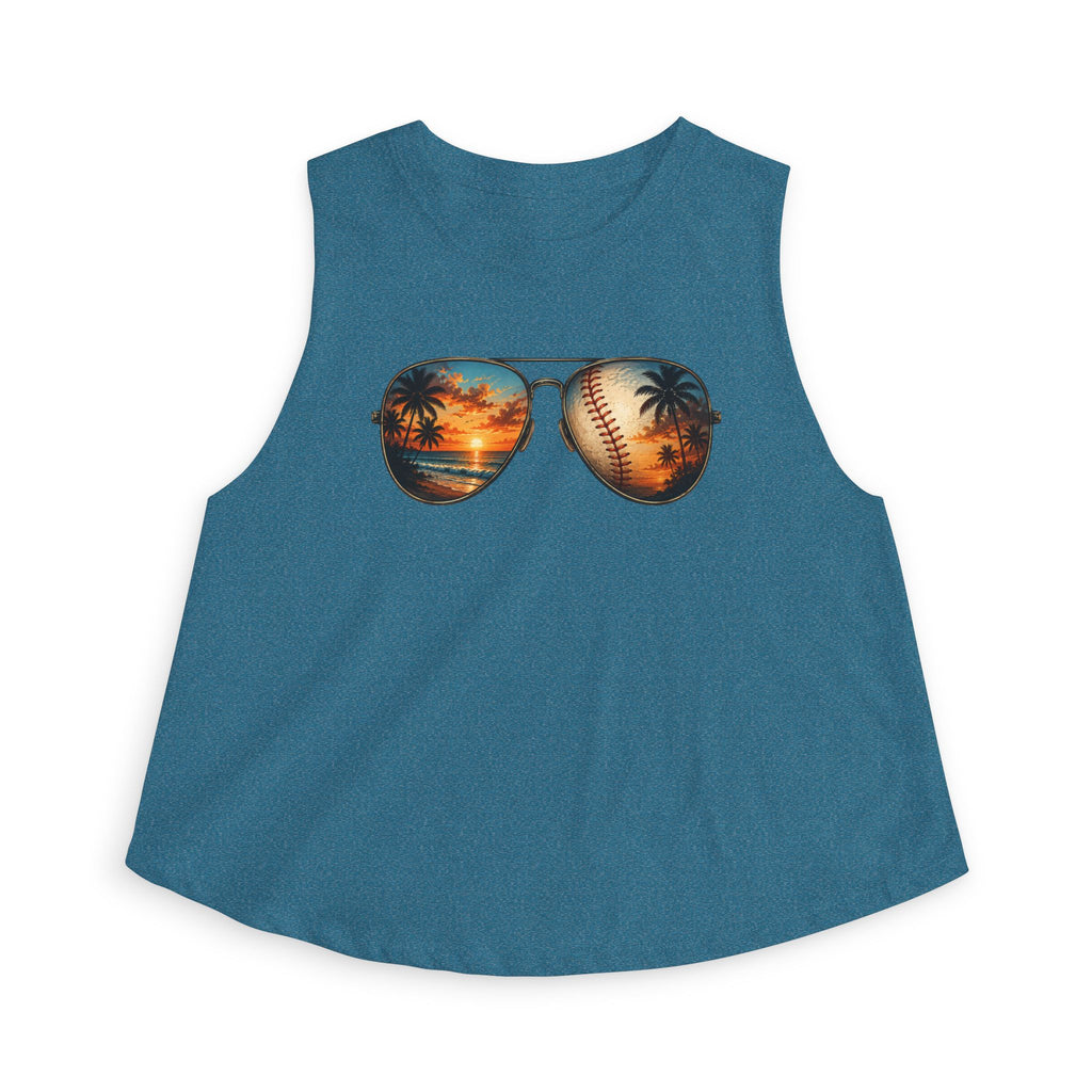 Baseball & Beach Sunglasses Crop Top — Summer Sunset Sports Graphic