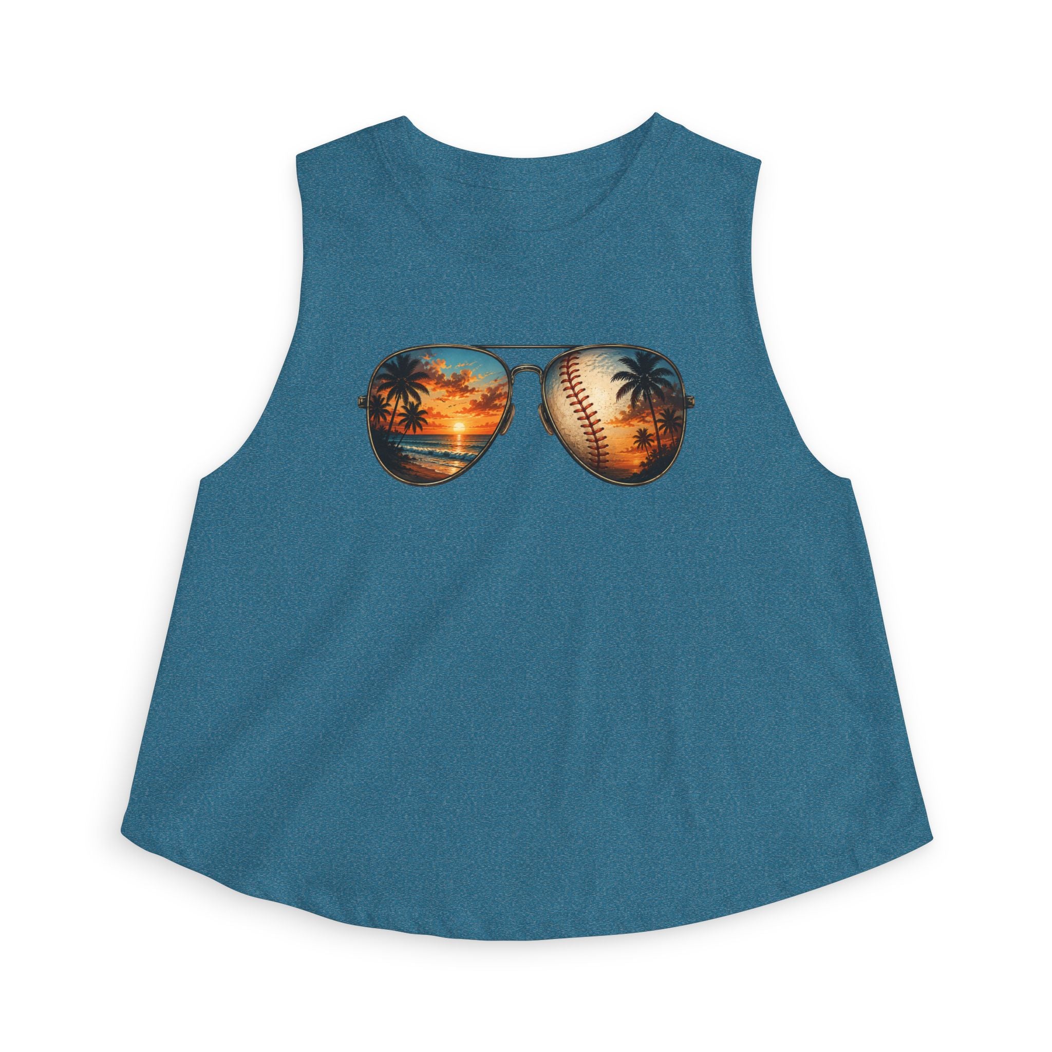 Baseball & Beach Sunglasses Crop Top — Summer Sunset Sports Graphic