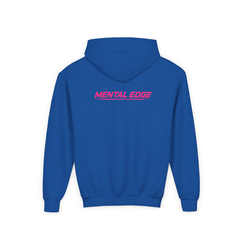 Youth Hoodie – 'ME' Pink Shield Front & "Mental Edge" Back Athletic Logo
