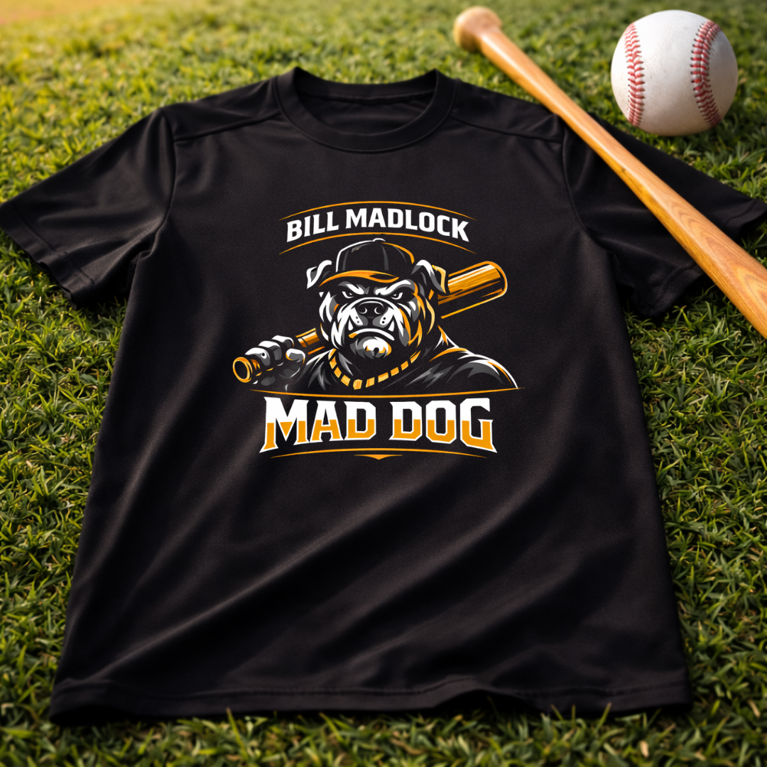 Mad Dog Dri-Fit Baseball Tee — “Bill Madlock” Vintage Baseball Dog Graphic Shirt