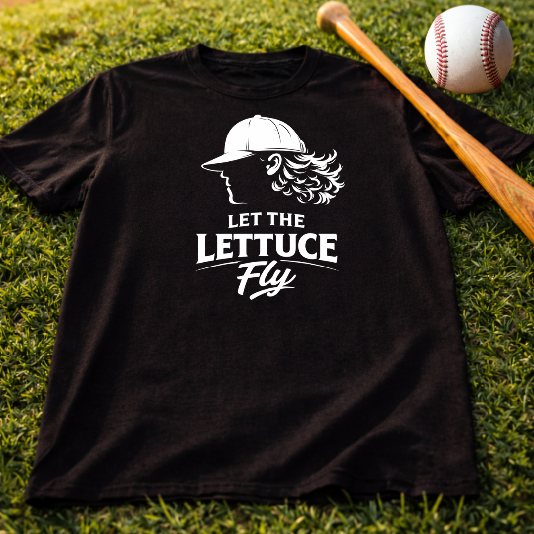 Let the Lettuce Fly T-Shirt — Funny Baseball Cap Salad Graphic Tee