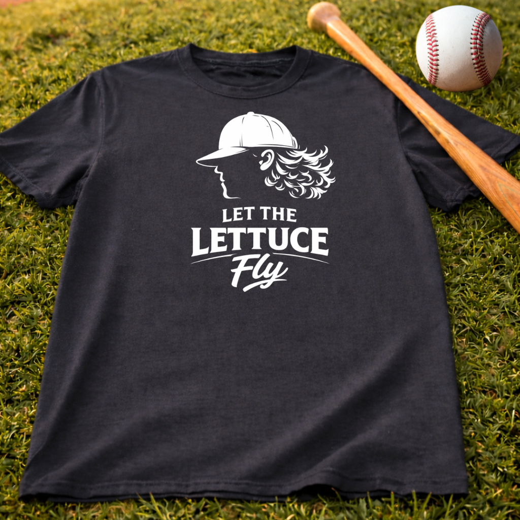Let the Lettuce Fly T-Shirt — Funny Baseball Cap Salad Graphic Tee