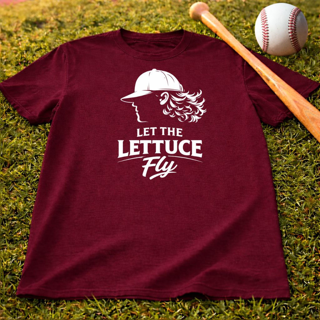Let the Lettuce Fly T-Shirt — Funny Baseball Cap Salad Graphic Tee