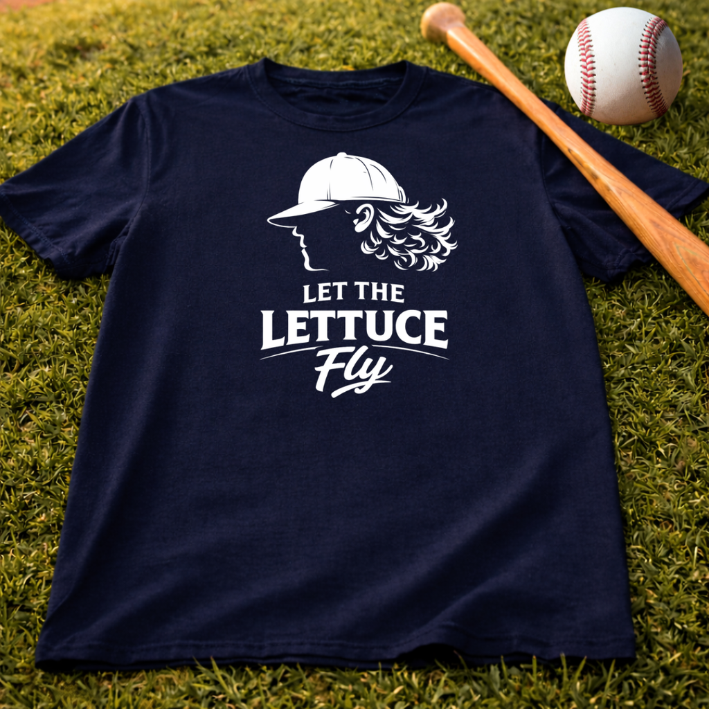 Let the Lettuce Fly T-Shirt — Funny Baseball Cap Salad Graphic Tee