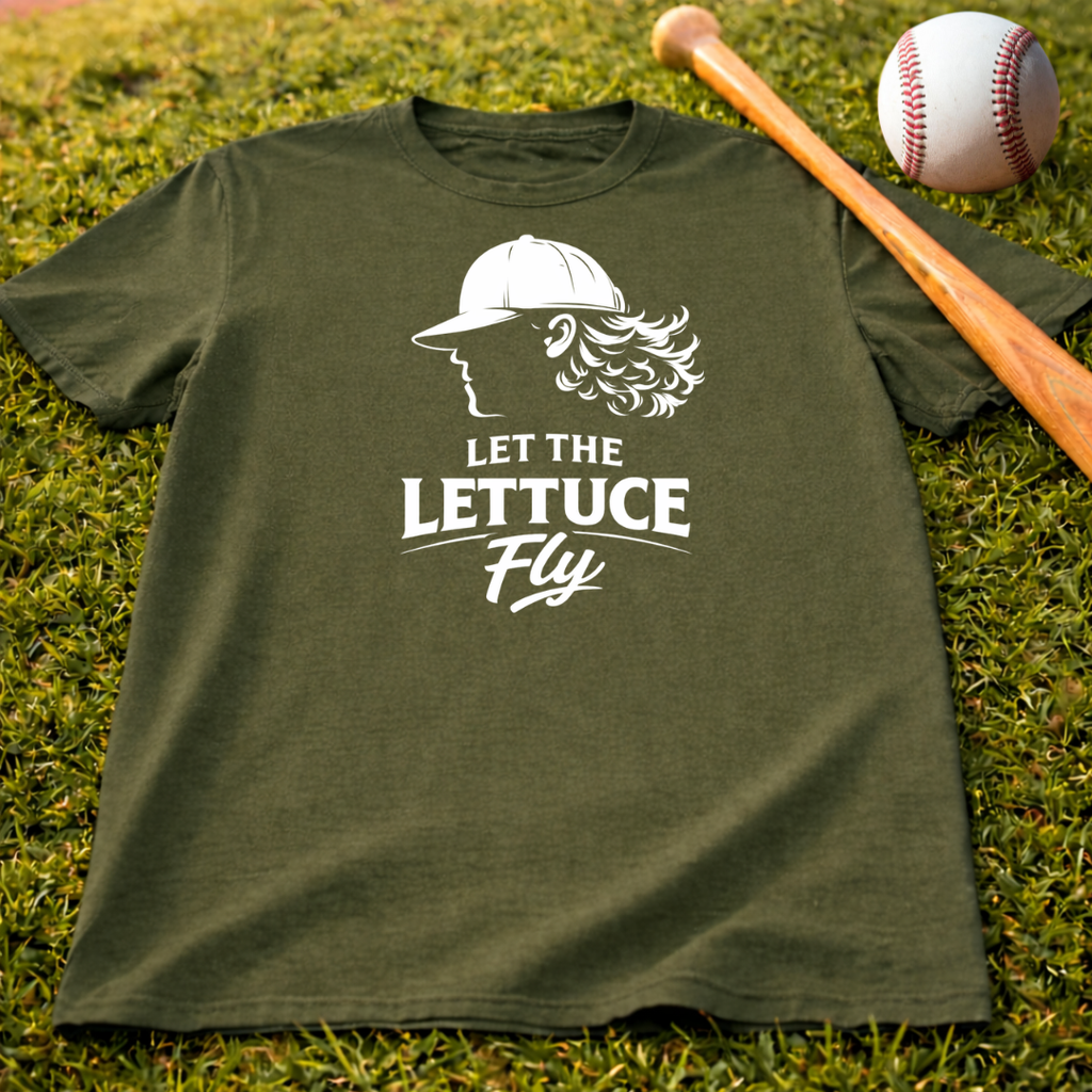 Let the Lettuce Fly T-Shirt — Funny Baseball Cap Salad Graphic Tee