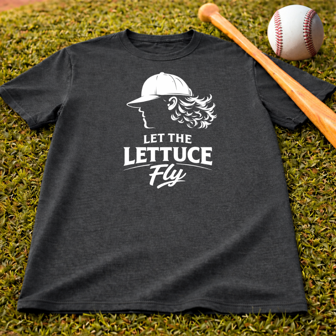 Let the Lettuce Fly T-Shirt — Funny Baseball Cap Salad Graphic Tee