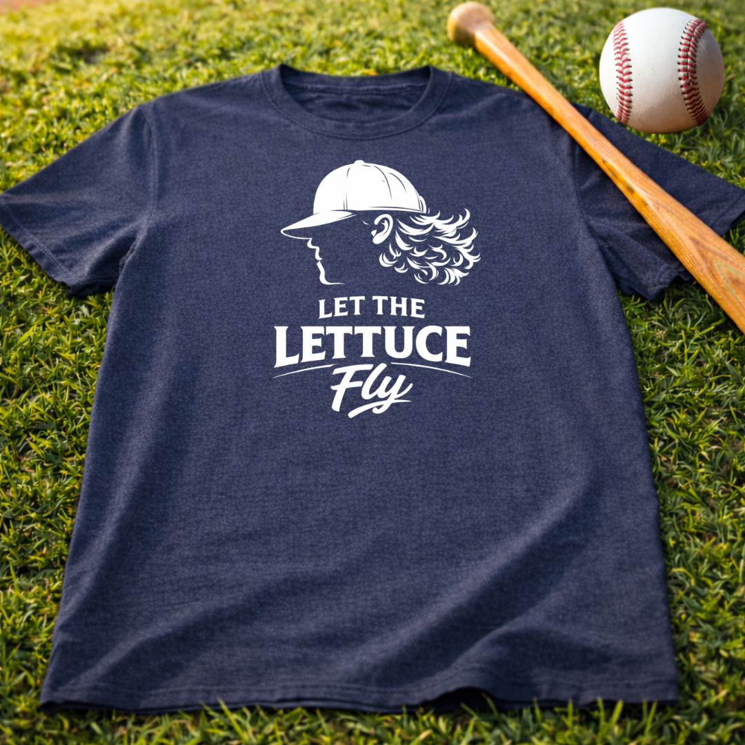 Let the Lettuce Fly T-Shirt — Funny Baseball Cap Salad Graphic Tee