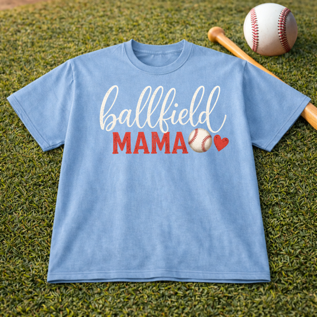 Ballfield Mama T-Shirt — Soft Garment-Dyed Baseball Mom Tee