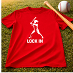 Youth "Lock In" Dri Fit Baseball Tee - Batter Graphic Performance Shirt