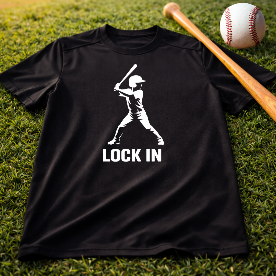 Youth "Lock In" Dri Fit Baseball Tee - Batter Graphic Performance Shirt