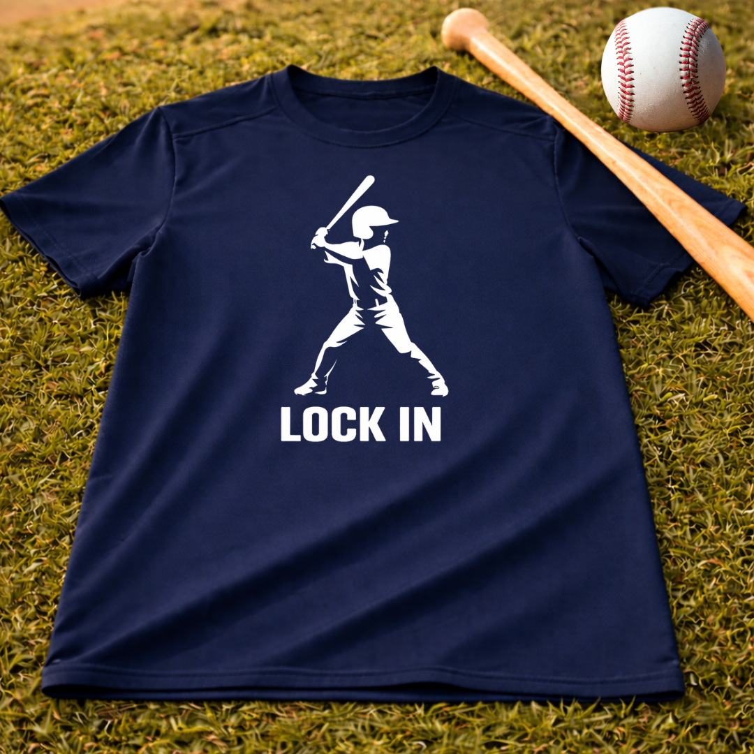 Youth "Lock In" Dri Fit Baseball Tee - Batter Graphic Performance Shirt