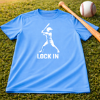 Youth "Lock In" Dri Fit Baseball Tee - Batter Graphic Performance Shirt