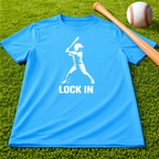 Youth "Lock In" Dri Fit Baseball Tee - Batter Graphic Performance Shirt