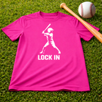 Youth "Lock In" Dri Fit Baseball Tee - Batter Graphic Performance Shirt