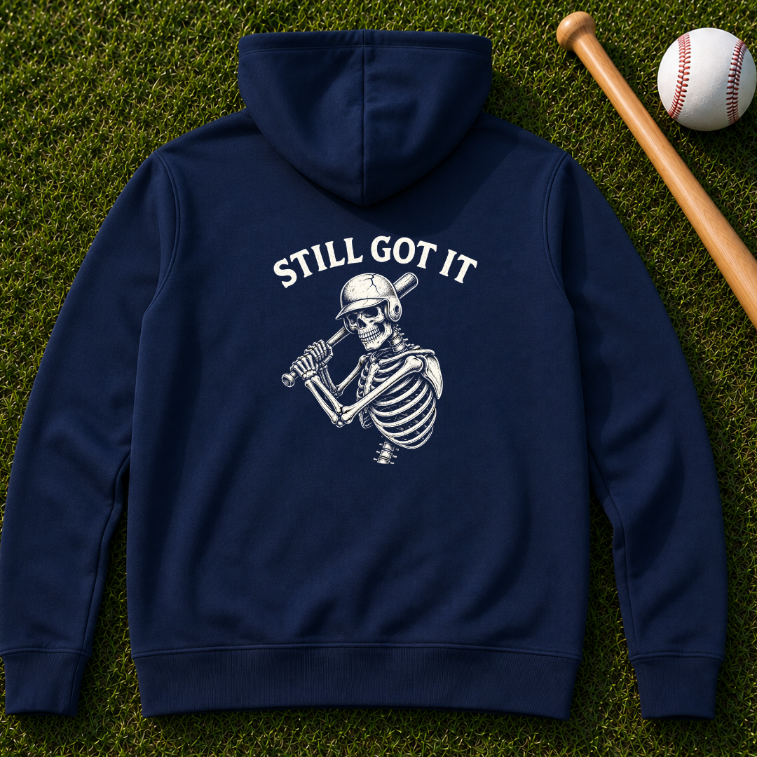 Still Got It Skeleton Zip Hoodie — Vintage Skeleton Playing Flute Graphic