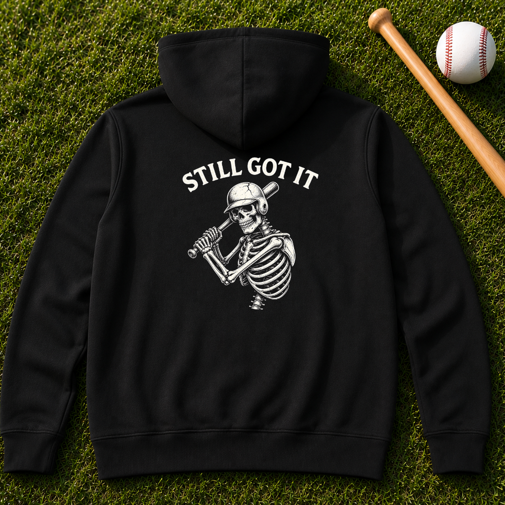 Still Got It Skeleton Zip Hoodie — Vintage Skeleton Playing Flute Graphic