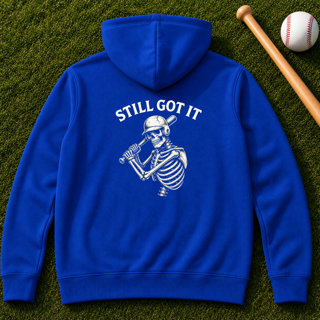 Still Got It Skeleton Zip Hoodie — Vintage Skeleton Playing Flute Graphic