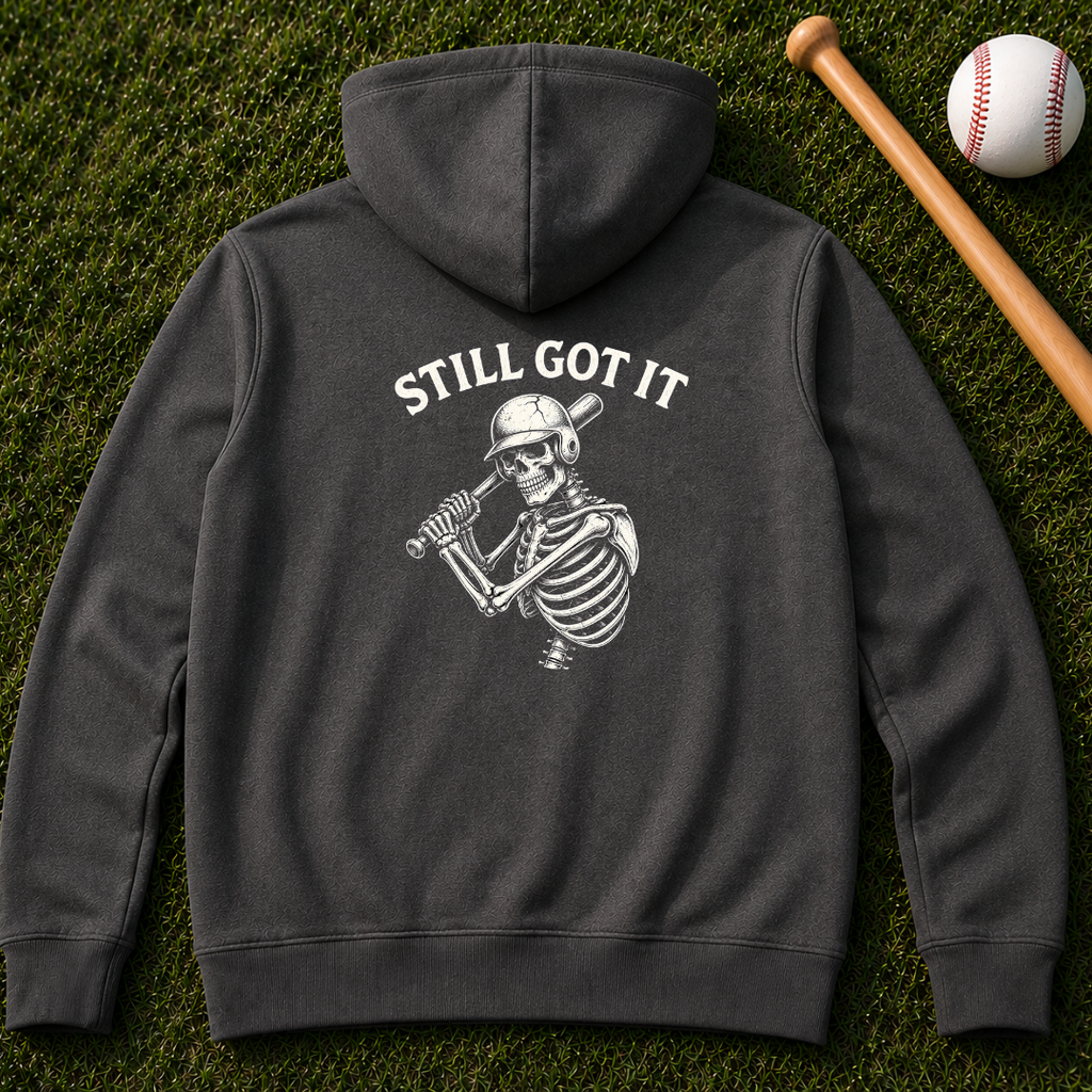 Still Got It Skeleton Zip Hoodie — Vintage Skeleton Playing Flute Graphic