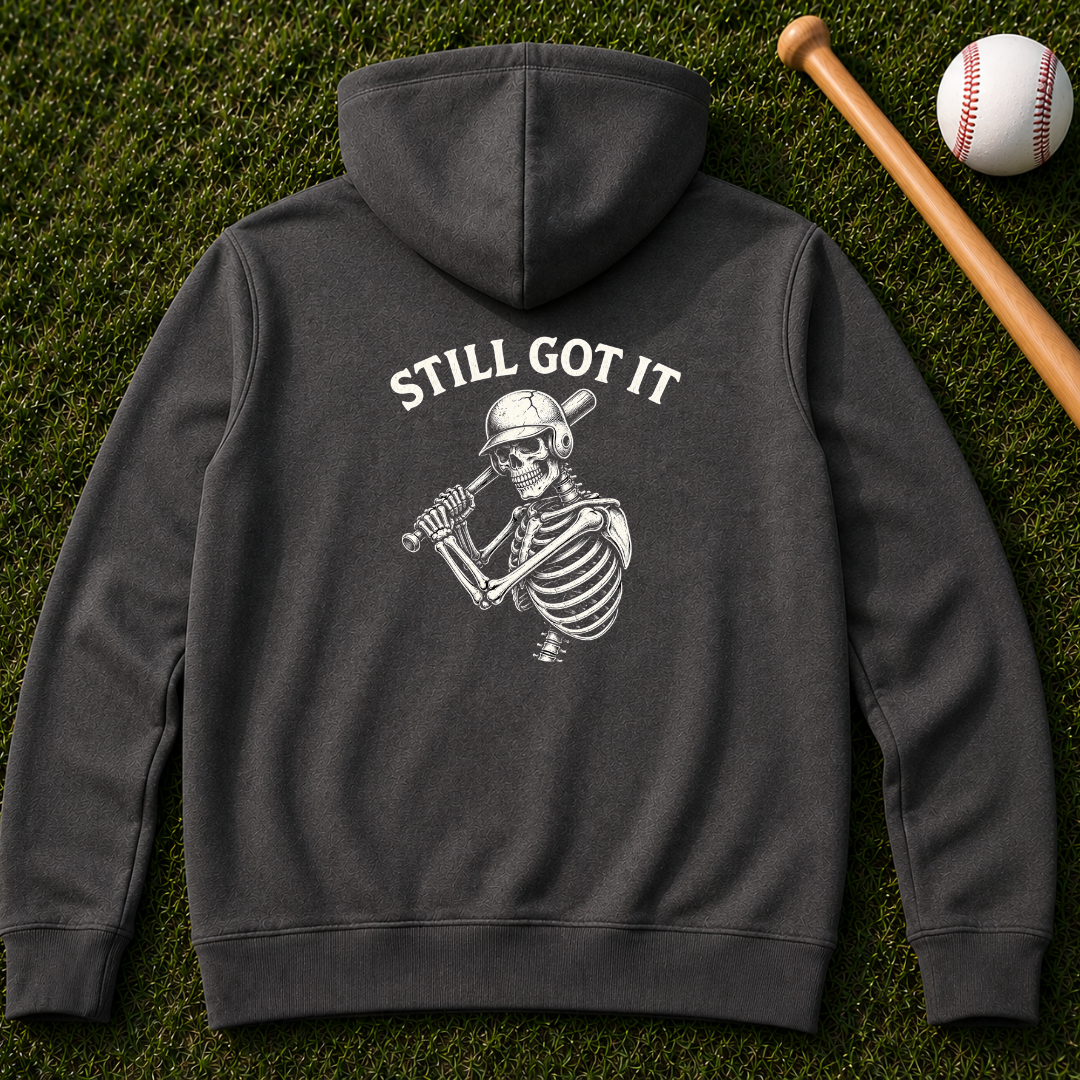 Still Got It Skeleton Zip Hoodie — Vintage Skeleton Playing Flute Graphic