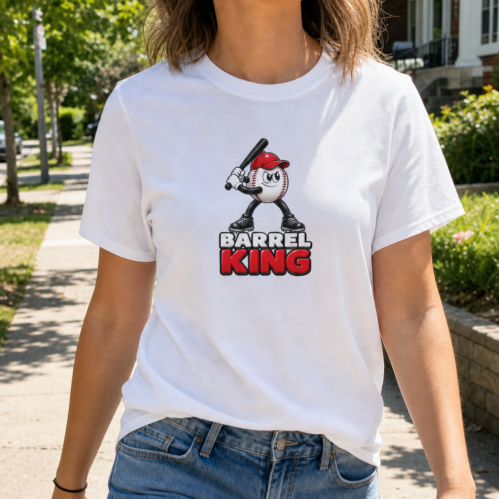 Baseball Women's Tee — 'Barrel King' Batting Ball Graphic Shirt