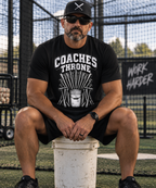 Coaches Throne Baseball Bucket T-Shirt — Funny Coach Gift Tee (Bucket & Whistle Graphic)