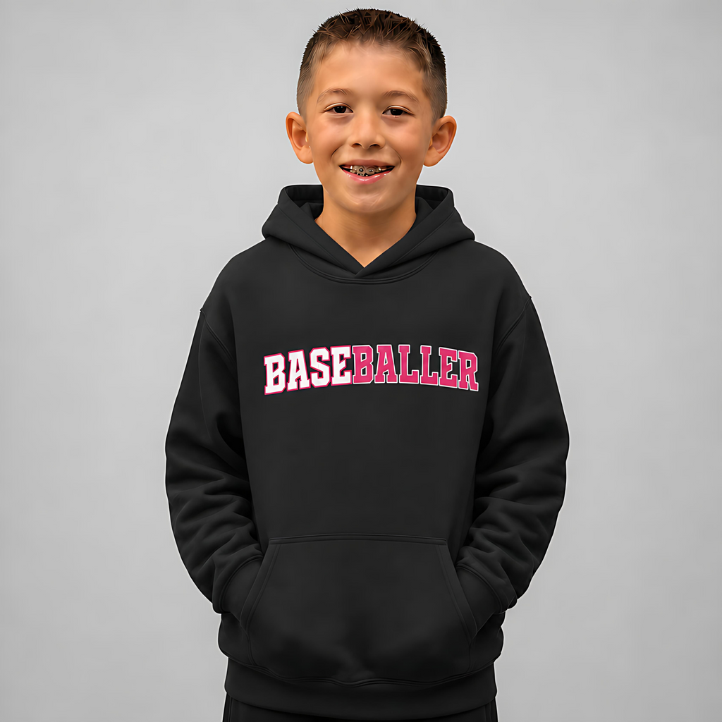 Youth BASEBALLER Hot Pink Hoodie