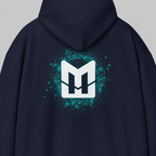 Navy Mental Edge Loud Splatter Hoodie back, Mental Edge logo with teal splatter