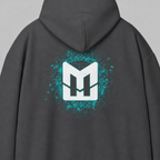 Charcoal Mental Edge Loud Splatter Hoodie back, Mental Edge logo with teal splatter