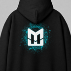 Black Mental Edge Loud Splatter Hoodie back, Mental Edge logo with teal splatter