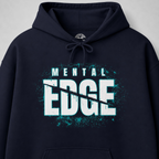 Navy Mental Edge Loud Splatter Hoodie front, cracked MENTAL EDGE with teal splatter