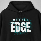 Black Mental Edge Loud Splatter Hoodie front, cracked MENTAL EDGE with teal splatter