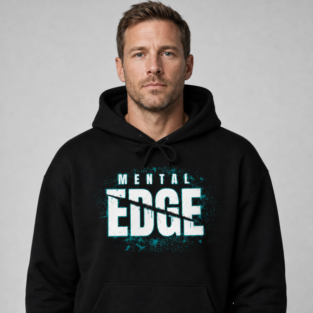 Baseball dad wearing the black Mental Edge Loud Splatter Hoodie