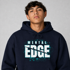 Baseball player wearing the navy Mental Edge Loud Splatter Hoodie