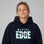 Baseball mom wearing the navy Mental Edge Loud Splatter Hoodie