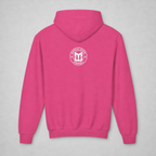Back of the Heliconia pink Welcome to Tanksville youth hoodie with the Mental Edge logo