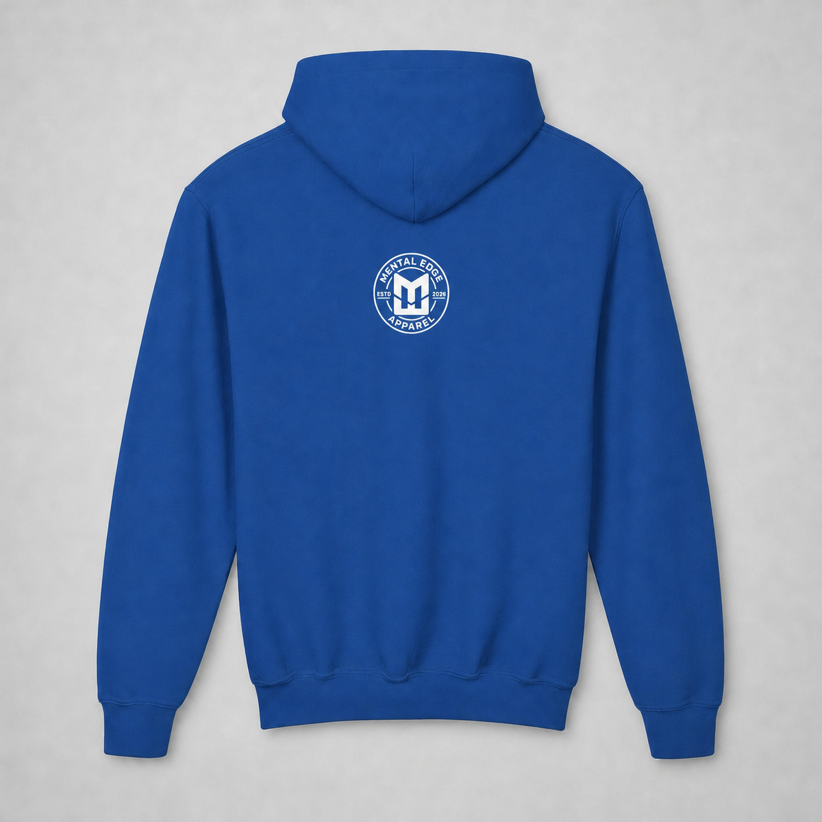 Back of the royal blue Welcome to Tanksville youth hoodie with the Mental Edge logo