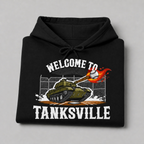 Black Welcome to Tanksville youth hoodie front print