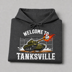 Dark heather Welcome to Tanksville youth hoodie front print