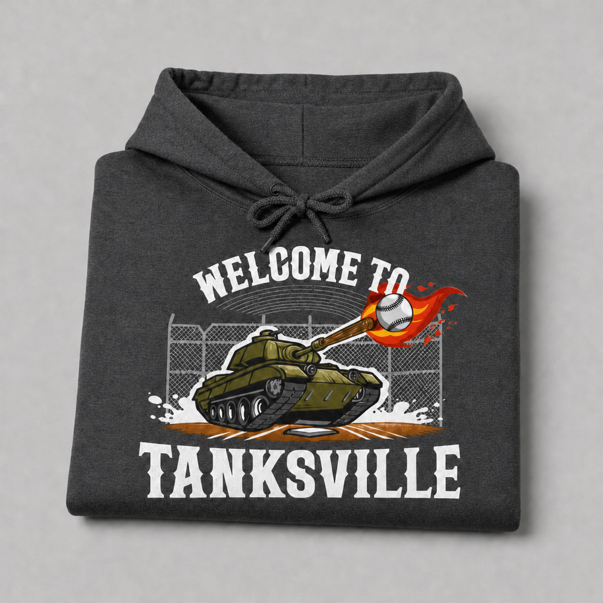 Dark heather Welcome to Tanksville youth hoodie front print