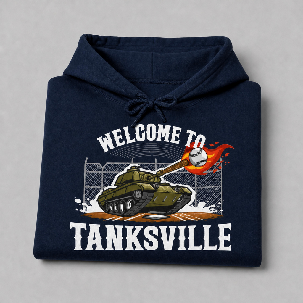 Navy Welcome to Tanksville youth hoodie front print