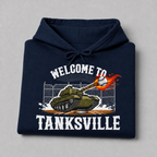 Navy Welcome to Tanksville youth hoodie front print
