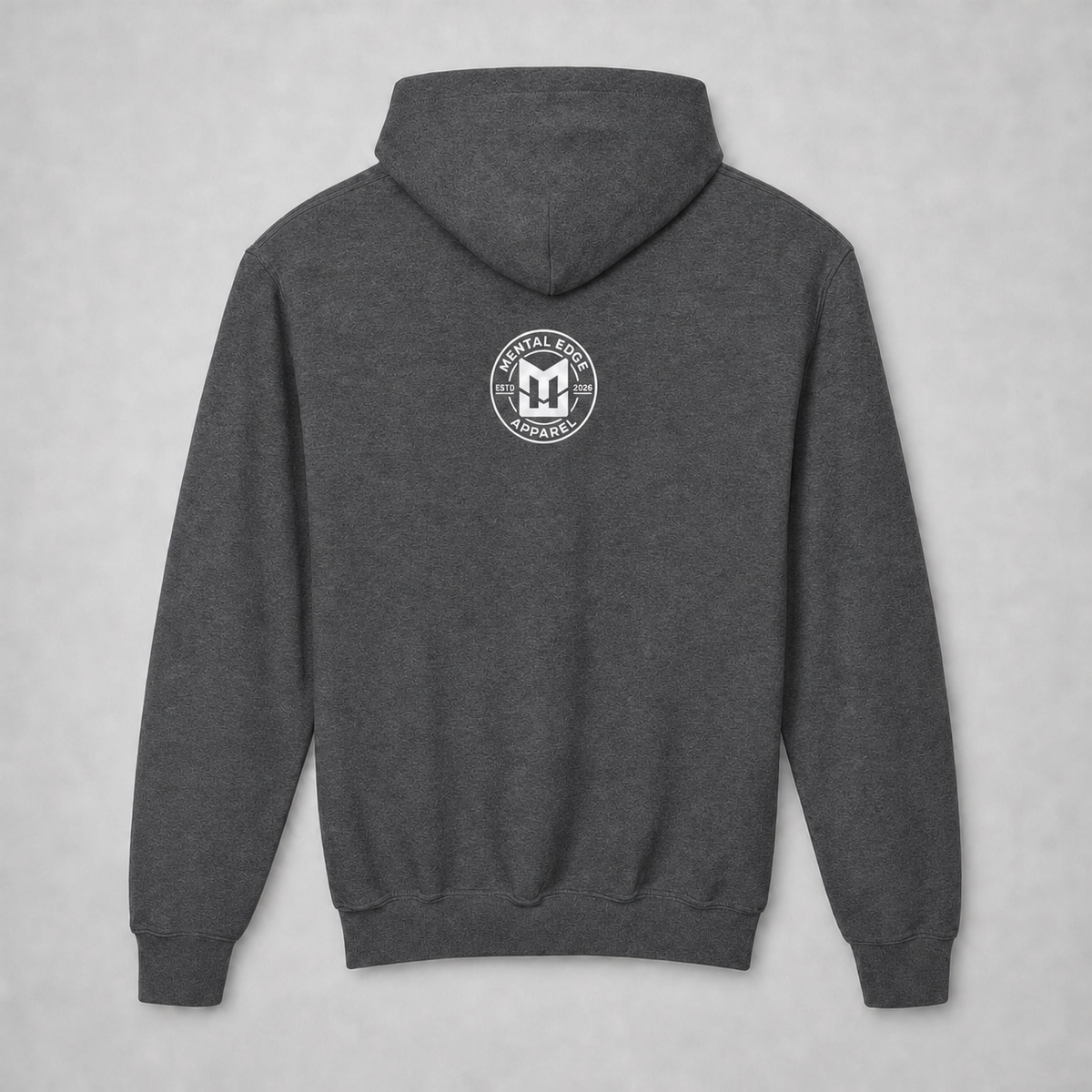 Back of the dark heather Welcome to Tanksville youth hoodie with the Mental Edge logo