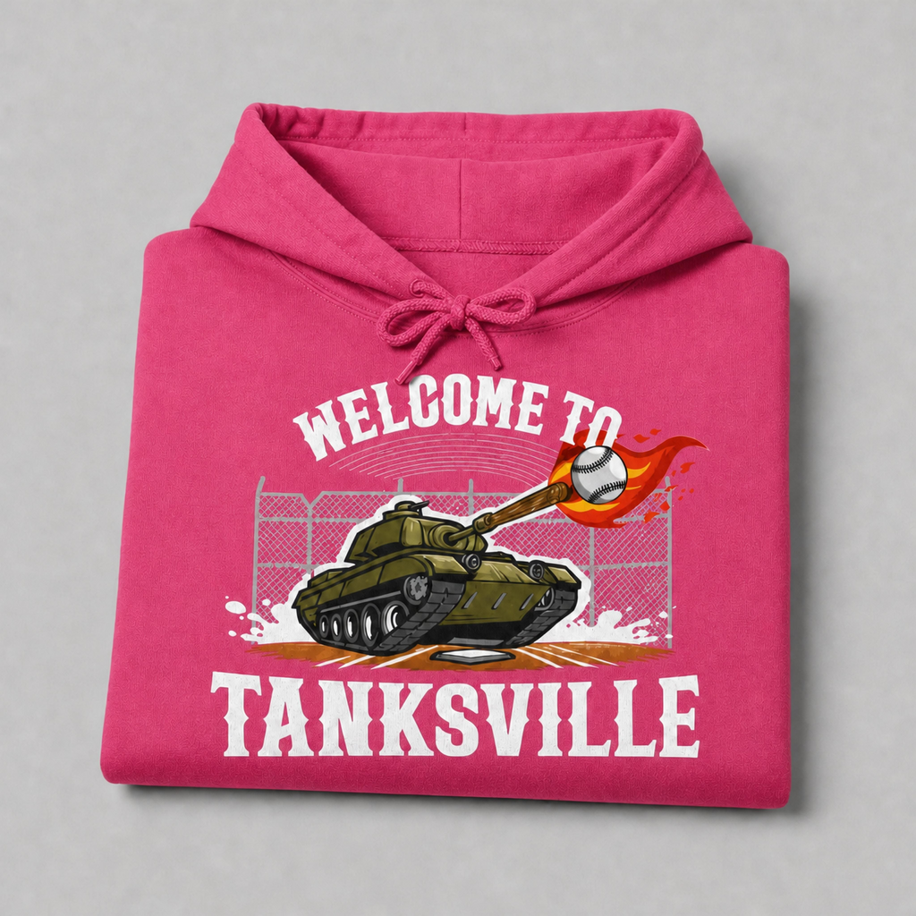 Heliconia pink Welcome to Tanksville youth hoodie front print