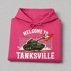 Heliconia pink Welcome to Tanksville youth hoodie front print