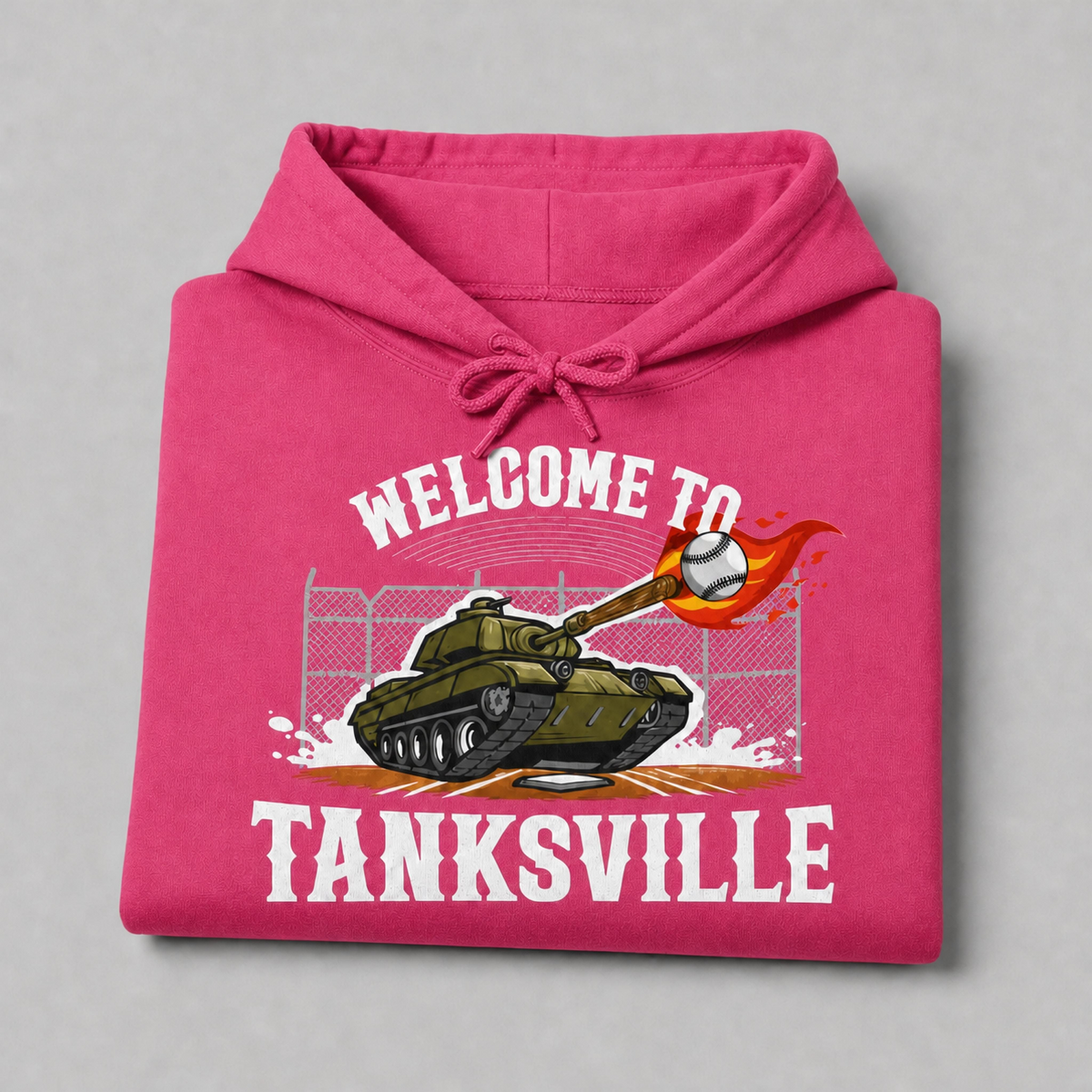 Heliconia pink Welcome to Tanksville youth hoodie front print
