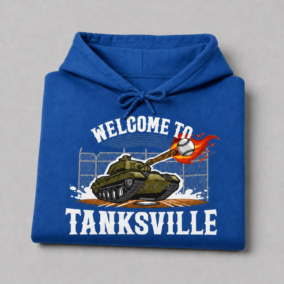 Royal blue Welcome to Tanksville youth hoodie front print